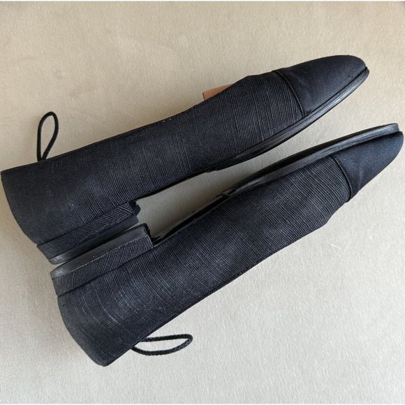 Chanel Ballet Flats Ballerina 37.5 Black Satin Denim Leather Cap Toe - Picture 8 of 11